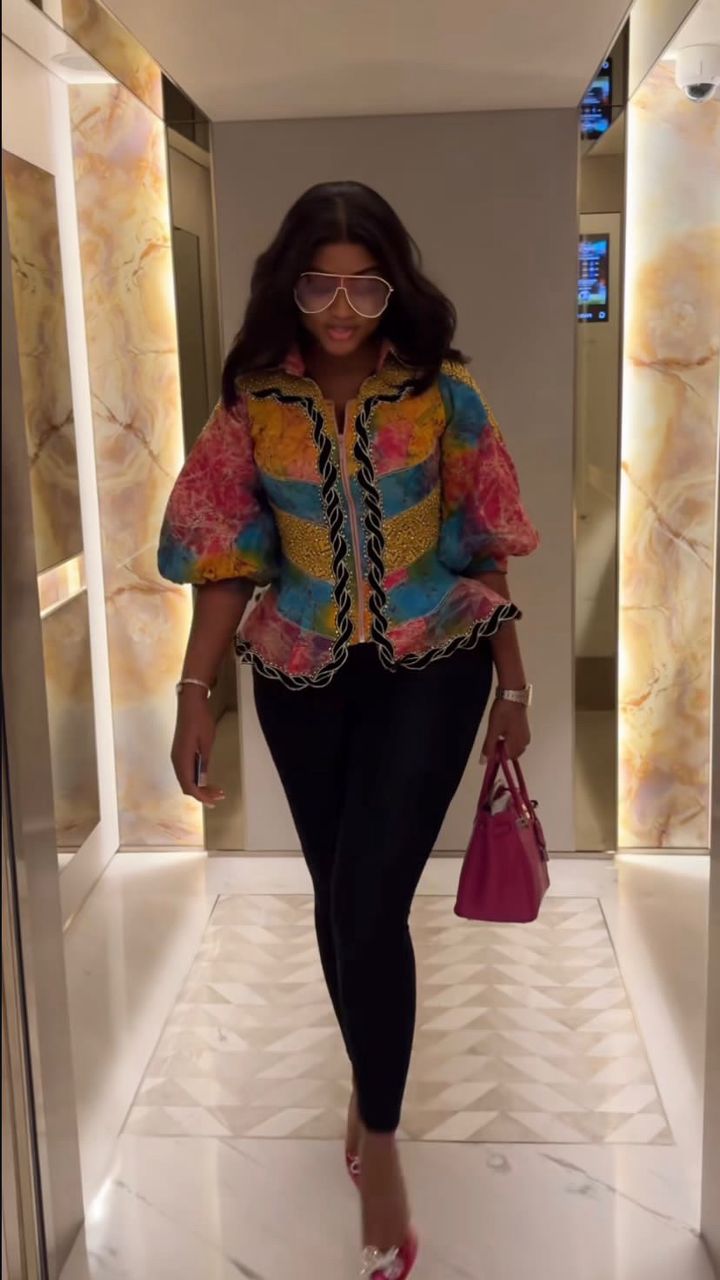Adire Peplum Jacket with suede emb and puff sleeve